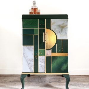 Vintage Art Deco Cocktail Cabinet in Green & Gold