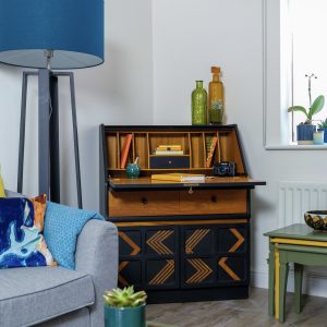 Nathan Mid-century teak Bureau in Black with zigzag design